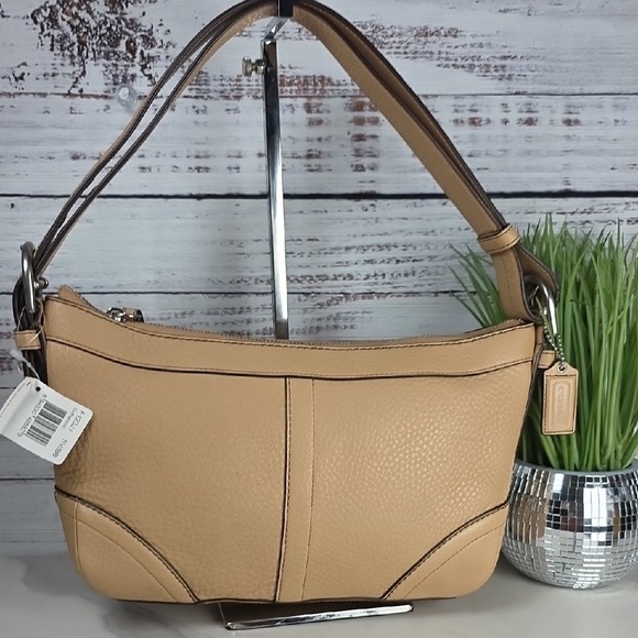 COACH F12321 MADISON BAG TAN BROWN BAMBOO PEBBLED DUFFLE BOHO HOBO PURSE - Picture 4 of 16
